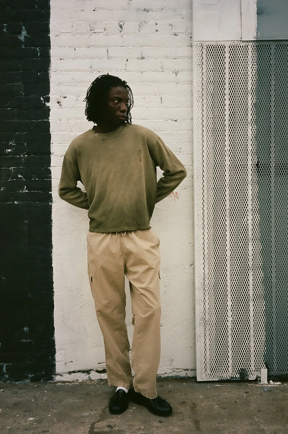 OVERSIZED CROP WAFFLE KNIT / AGED MILITARY GREEN — MOOJIMOOJI