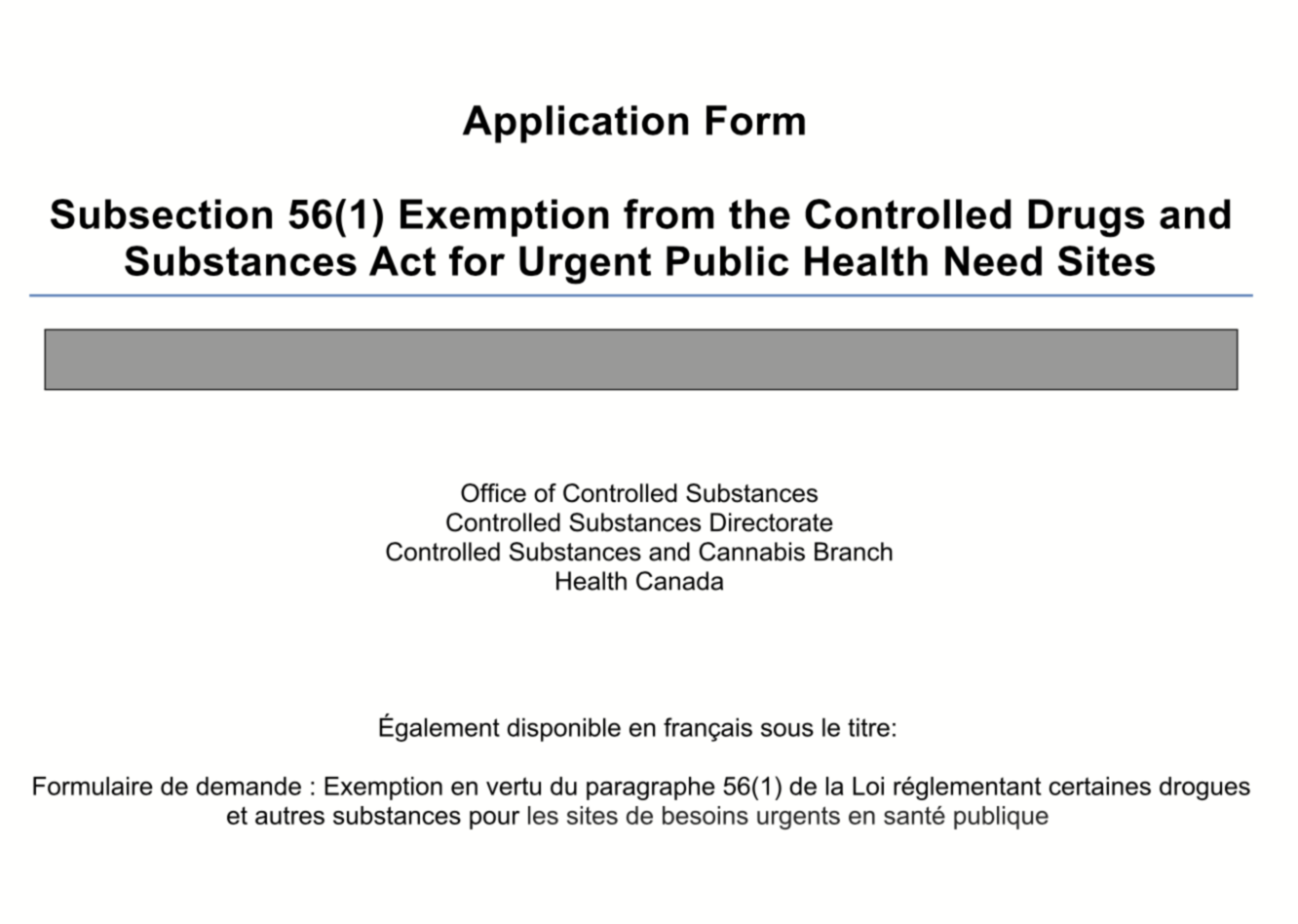Subsection 56(1) Exemption from the Controlled Drugs and Substances Act for Urgent Public Health Need Sites