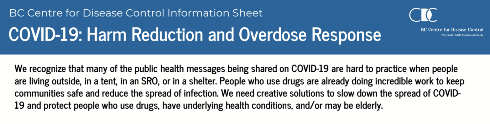British Columbia Centre for Disease Control COVID-19: Harm Reduction and Overdose Response