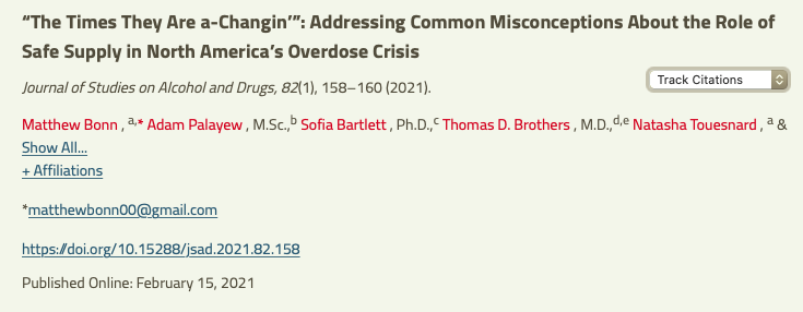Letter to the Editor: “The Times They Are a-Changin’”: Addressing Common Misconceptions About the Role of Safe Supply in North America’s Overdose Crisis