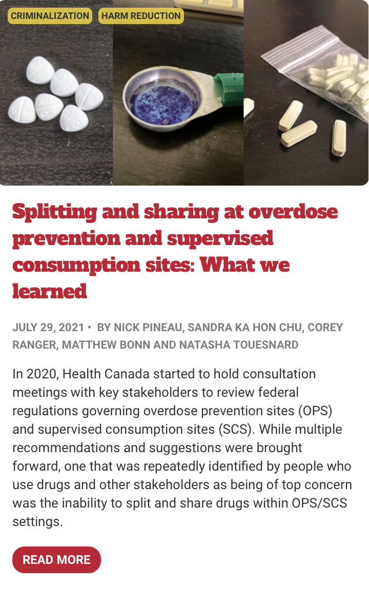 Splitting and sharing at overdose prevention and supervised consumption sites: What we learned