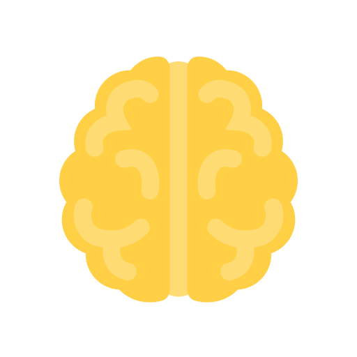 A yellow, stylized icon of a human brain.