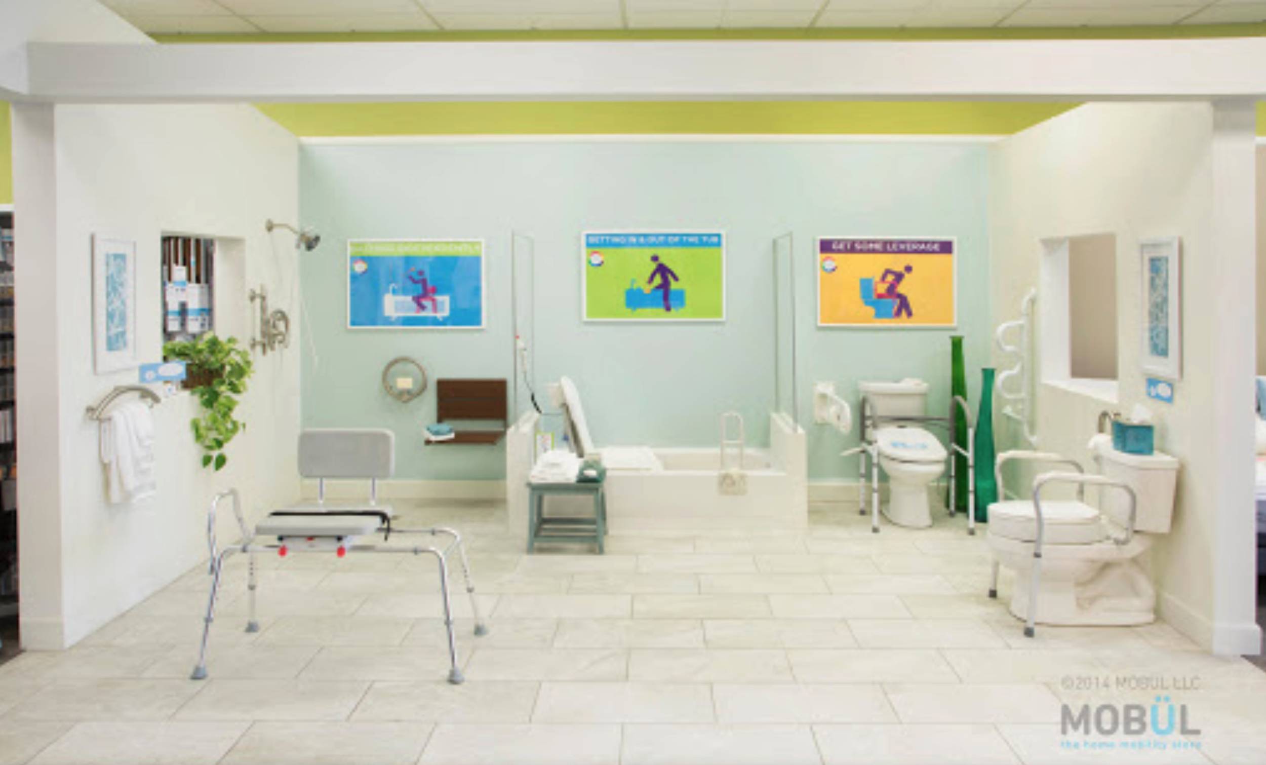 A colorful hospital or clinic room with medical equipment, chairs, and health-related posters on the wall.