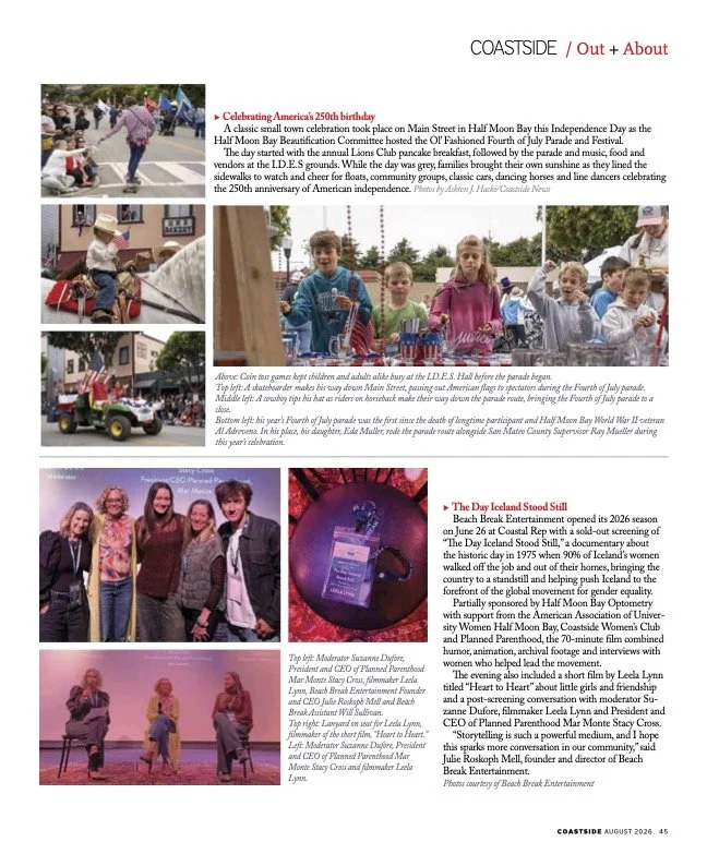 Featured in Out & About, Coastside Magazine, August 2026