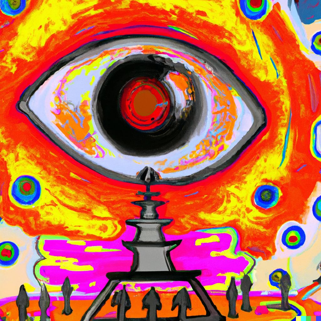 DALL·E 2023-02-27 22.00.25 - giant eyeball panopticon watching everything at once fauvism psychedelic with sacrifical altar.png