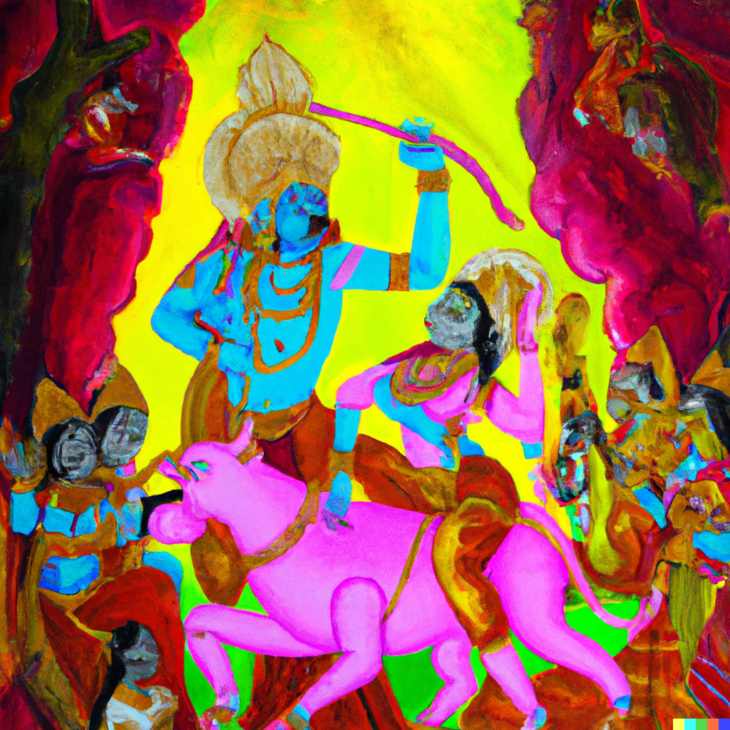 DALL·E 2023-03-02 20.09.52 - ramayana scene from hindu mythology in bright fauvism painting.png