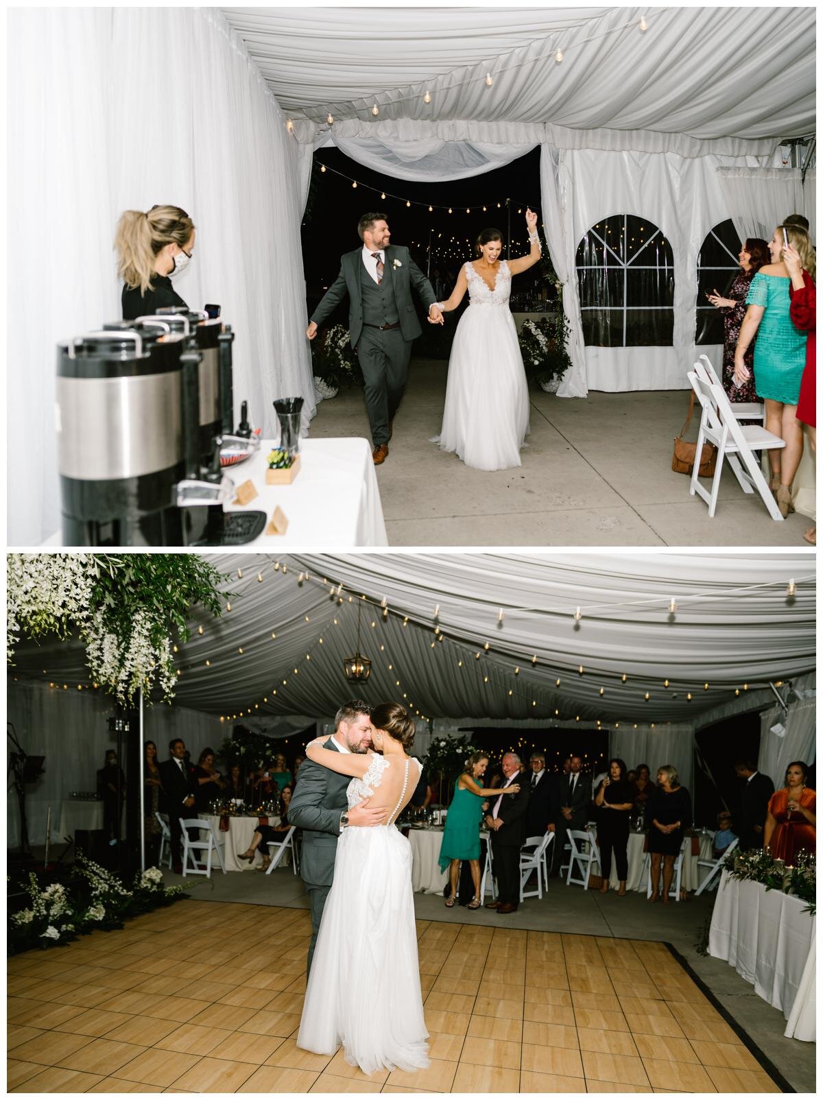  The couple was greeted with enthusiastic applause before immediately launching into their first dance as husband and wife. 