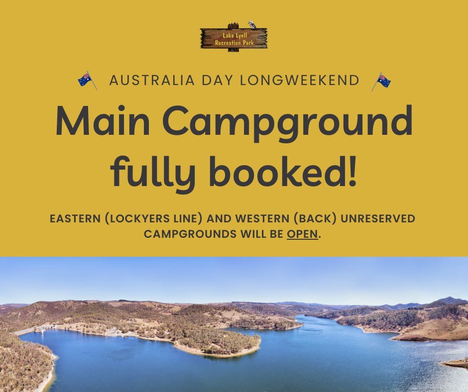 Heads-up for all you campers out there! Our Main Campground is FULLY BOOKED/NO CAMPSITES AVAILABLE for this Australia Day Longweekend. 

But don't fret. Our unreserved areas over at Lockyers Line (Eastern Unreserved Area) and up the back at Magpie Ho