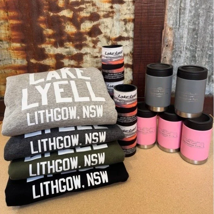 If you&rsquo;re visiting or camping at Lake Lyell Recreation Park, don&rsquo;t forget to grab yourself any one of our official merch from the Office + Kiosk! From hoodies in 4 different colours that will keep you warm on those chilly nights, to our t