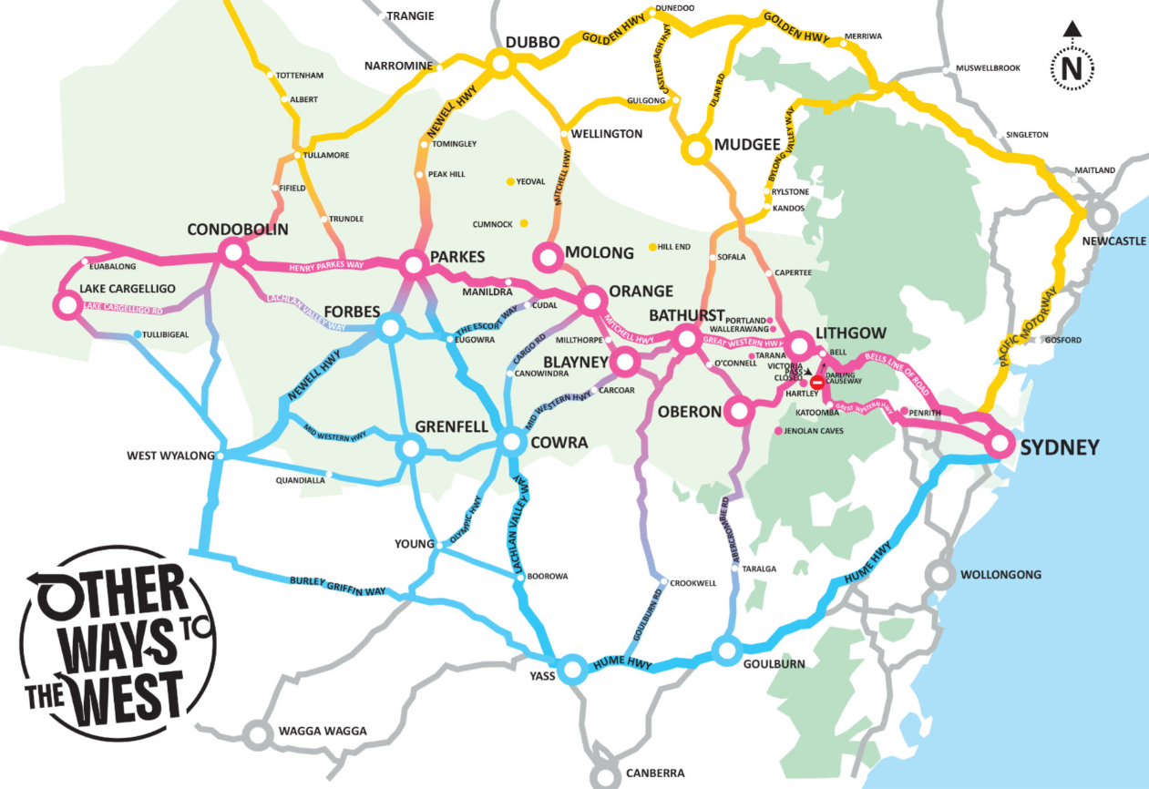 A map of Central NSW shows other ways to the west fro people travelling from Sydney, Canberra and Newcastle