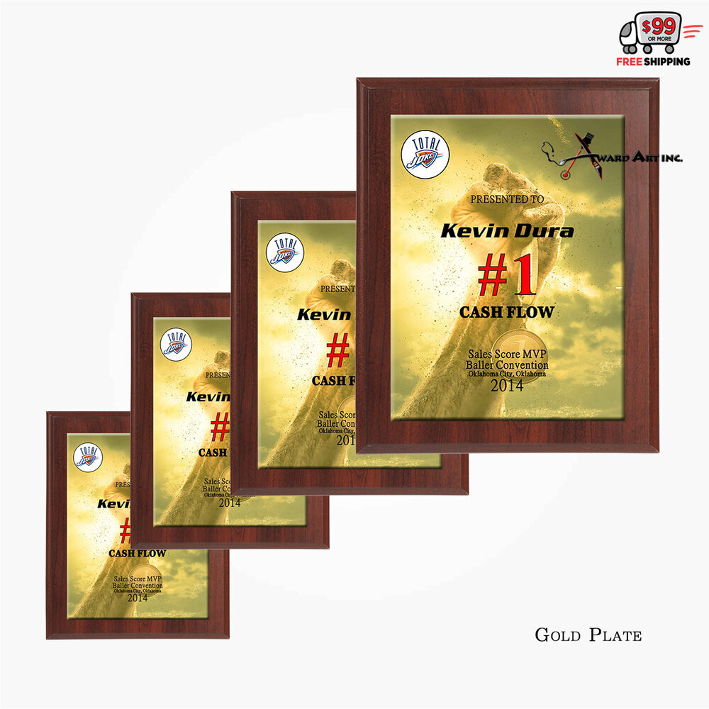 Sublimation Shield Award Plaque - Wave Shape Mahogany & Gold