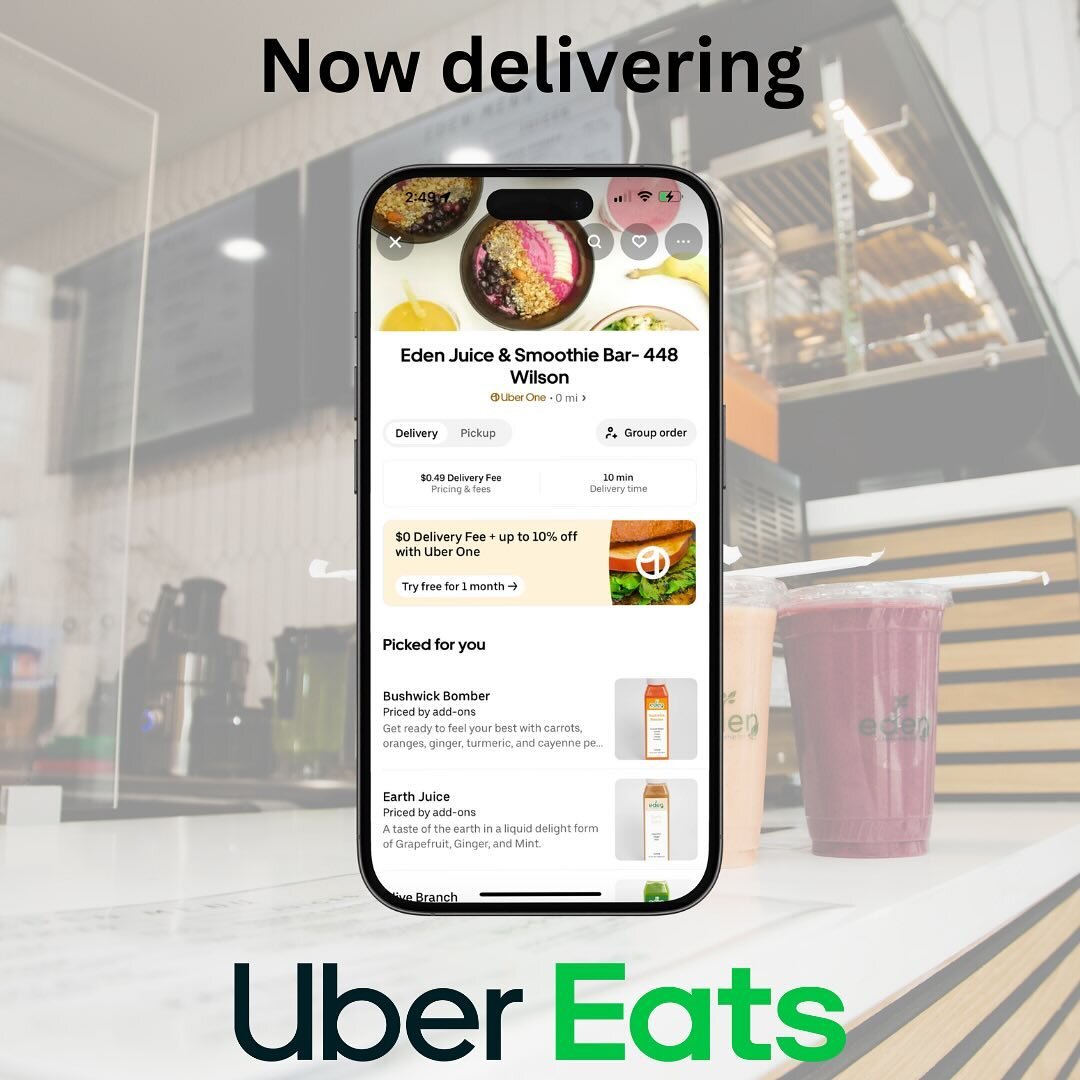 You asked, we answered! 🫡

Exciting news! Eden Juice &amp; Smoothie Bar is now available on Uber Eats! 🚀

Whether you&rsquo;re craving a quick pick-up or a cozy delivery at home, your favorite Eden delights are just a tap away. 

Place your order t