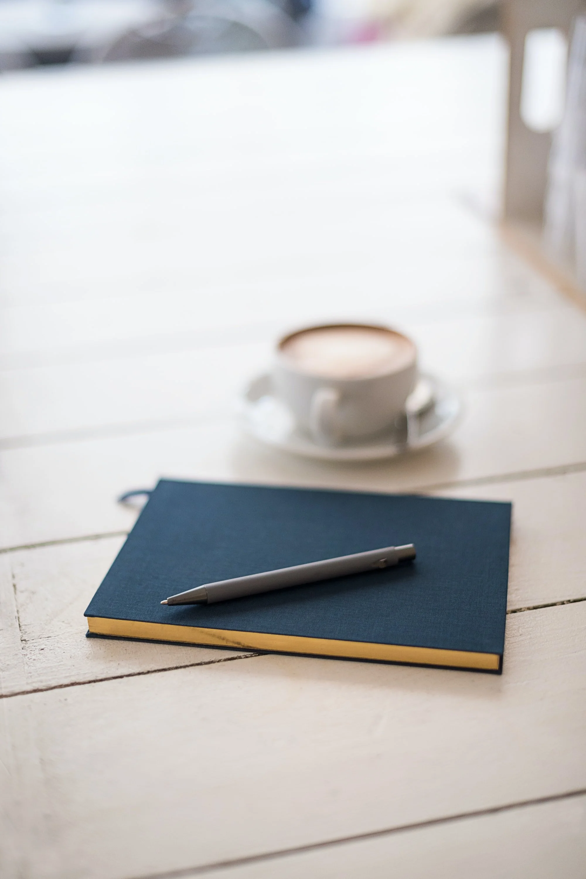 writer's essentials: coffee, notebook, pen