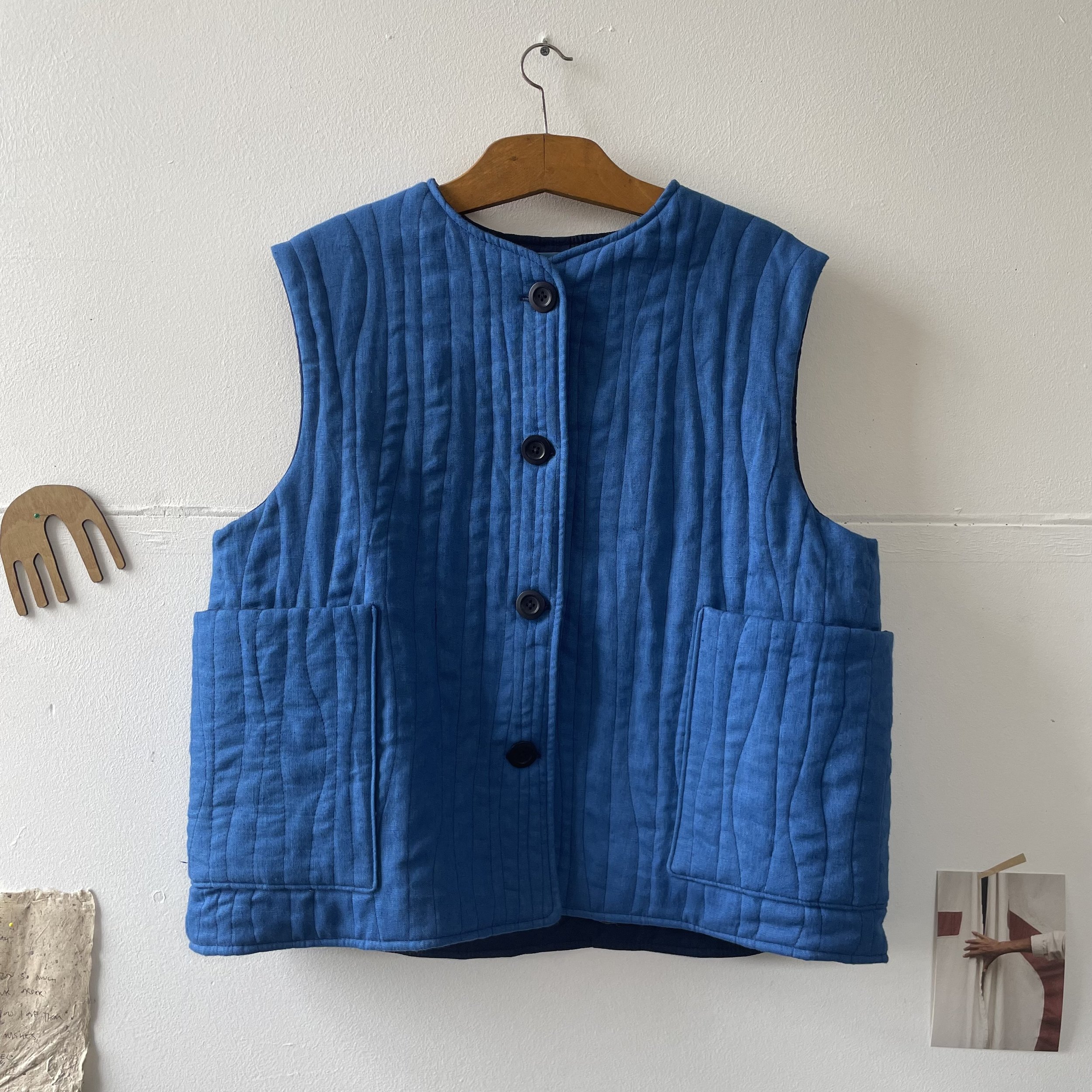 The Quilted Gilet in NEW Azure Linen — SARAH JOHNSON
