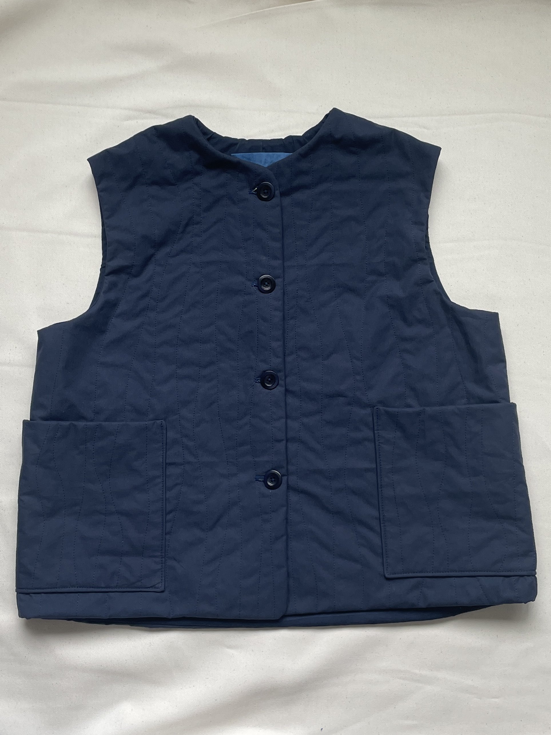 The Quilted Gilet in Navy poplin
