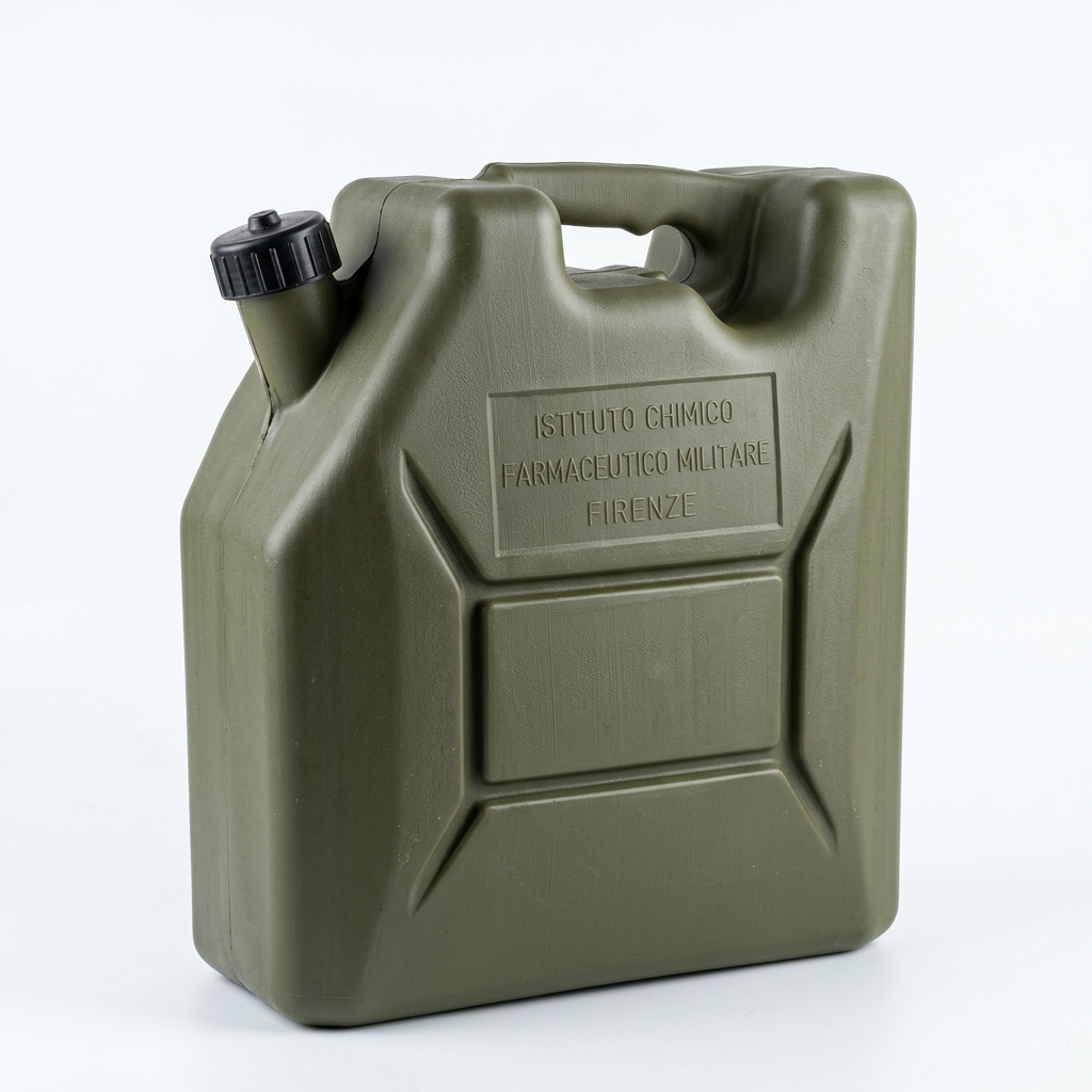 Buy the Genuine Italian Military Water Carrier (20L) in Olive Green. Durable, leak-proof surplus gear perfect for camping, overlanding, or off-grid survival.