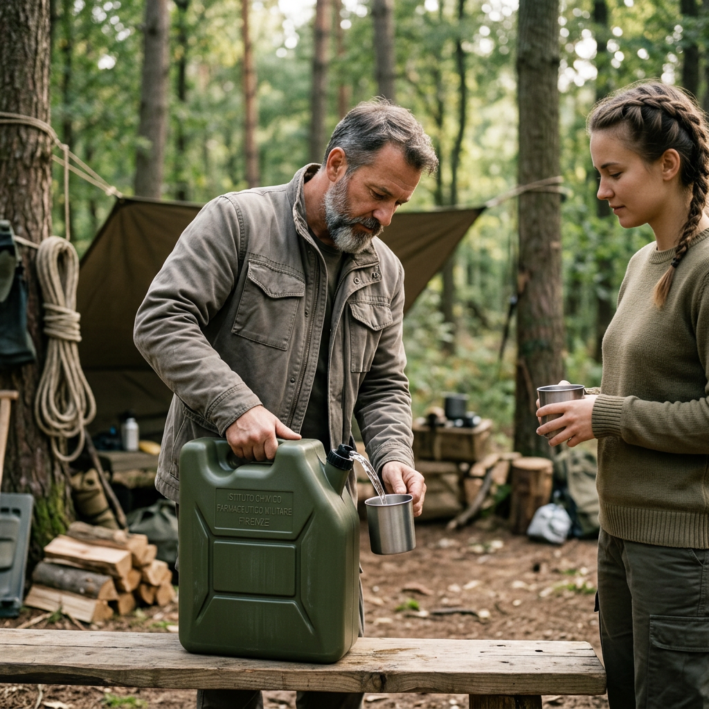 Buy the Genuine Italian Military Water Carrier (20L) in Olive Green. Durable, leak-proof surplus gear perfect for camping, overlanding, or off-grid survival.