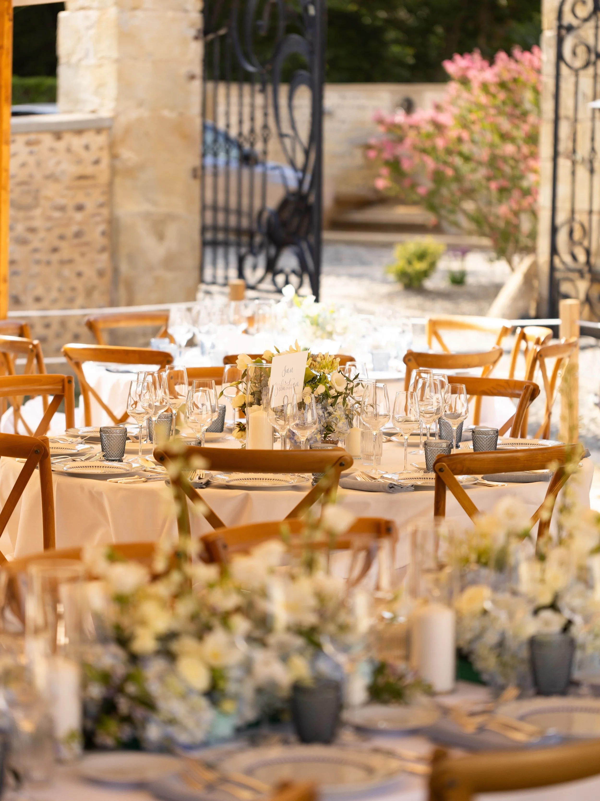 Courtyard dining 💫

In the heart of our clients&rsquo; chateau courtyard, guests were treated to a 5 course menu designed by their private chef perfectly paired with wines from the estate&rsquo;s own vineyard. Blue tones to match the chateau shutter