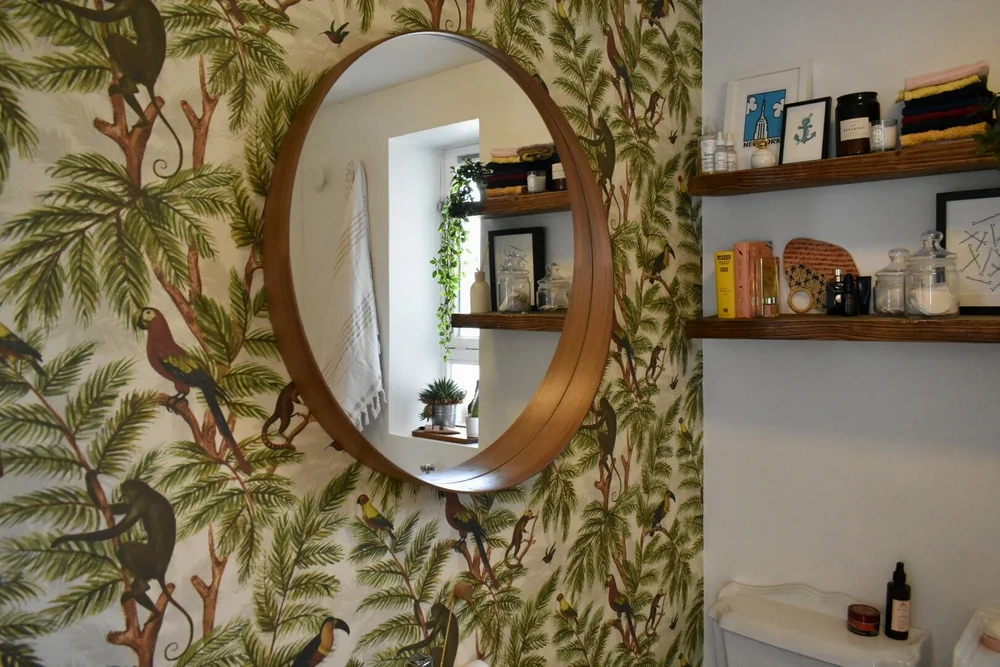 The playful bathroom wallpaper is also from Graduate Collection