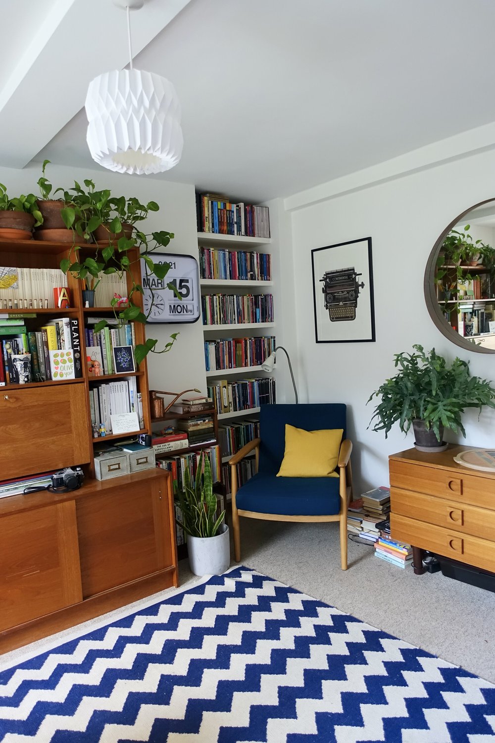 In the study is a rug from Swoon and the mid-century sideboard was a second-hand find