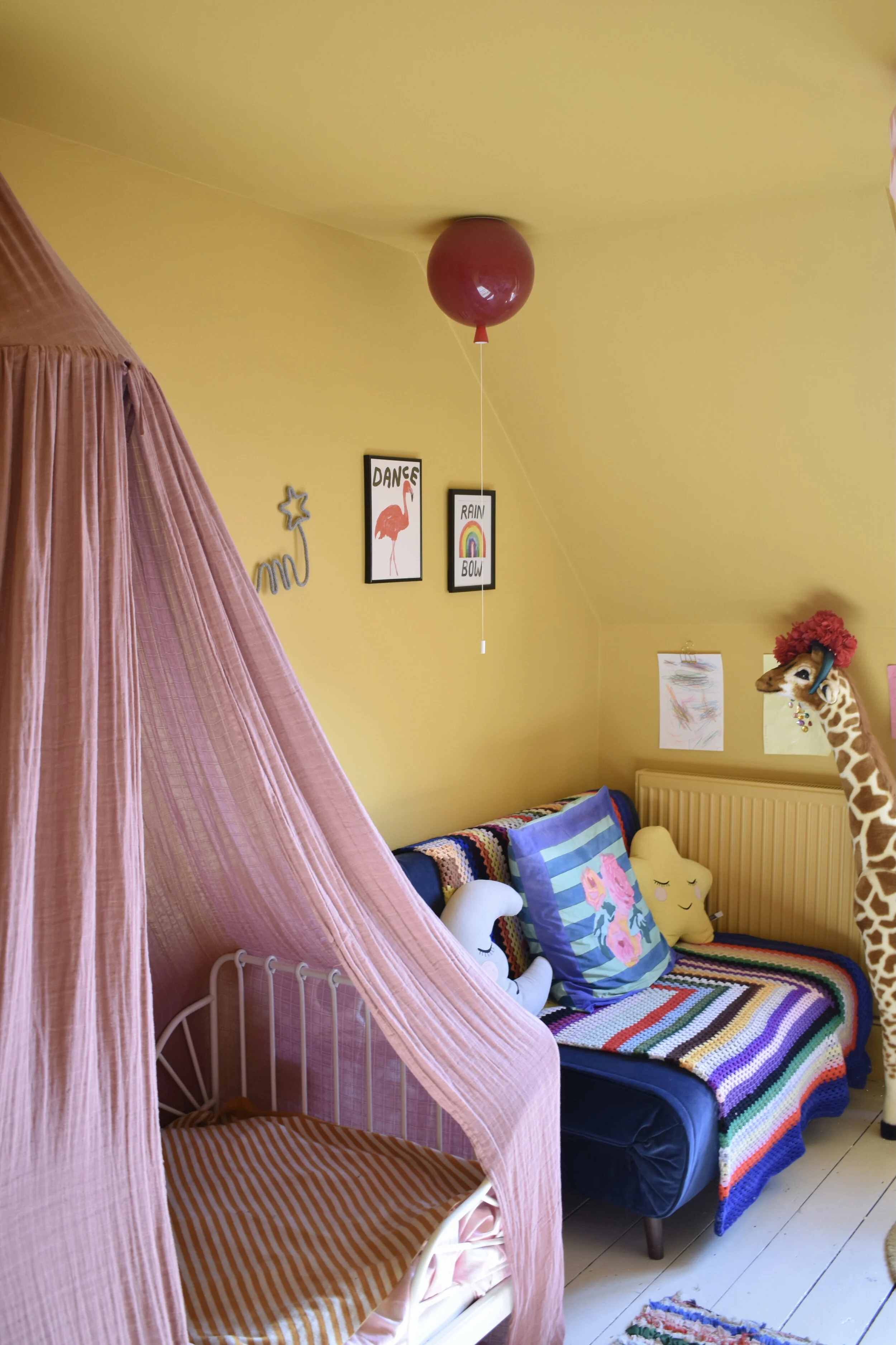 Their daughter’s room is painted in Little Greene’s Yellow-Pink