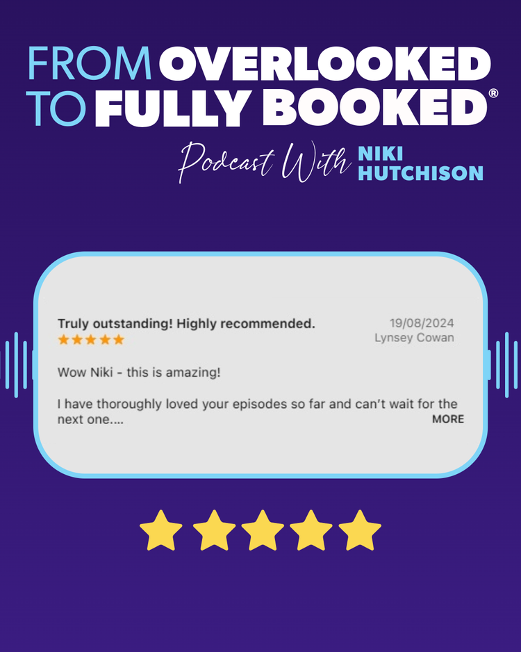 Five-star listener review of the From Overlooked to Fully Booked podcast