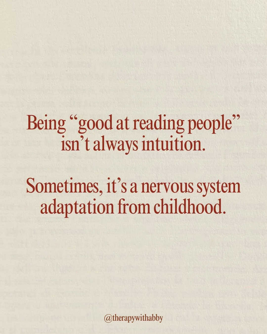 Being good at reading people is often a form of hypervigilance.

Your nervous system learned early on that it was safer to focus on them than to stay with yourself.

This is why I won&rsquo;t stop talking about the need for both nervous system work A