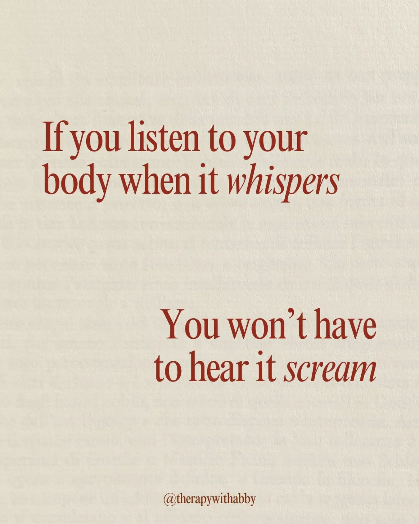 Oof! This hit me hard the first time I heard it - mostly because I learned this the hard way.

A lot of us wait until our body is shouting before we start paying attention.

Maybe it&rsquo;s insomnia, burnout or panic attacks that finally force us to