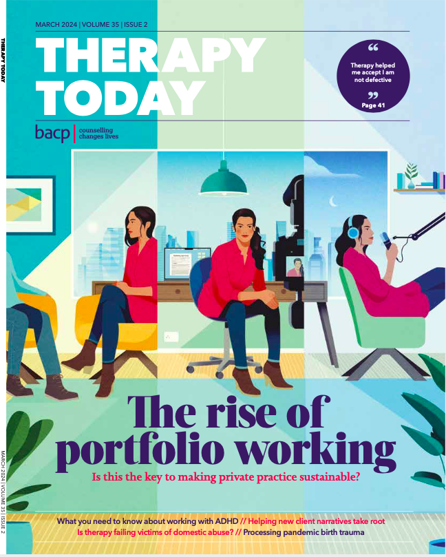 Therapy Today magazine cover, from BACP , 'The rise of portfolio working for therapists''