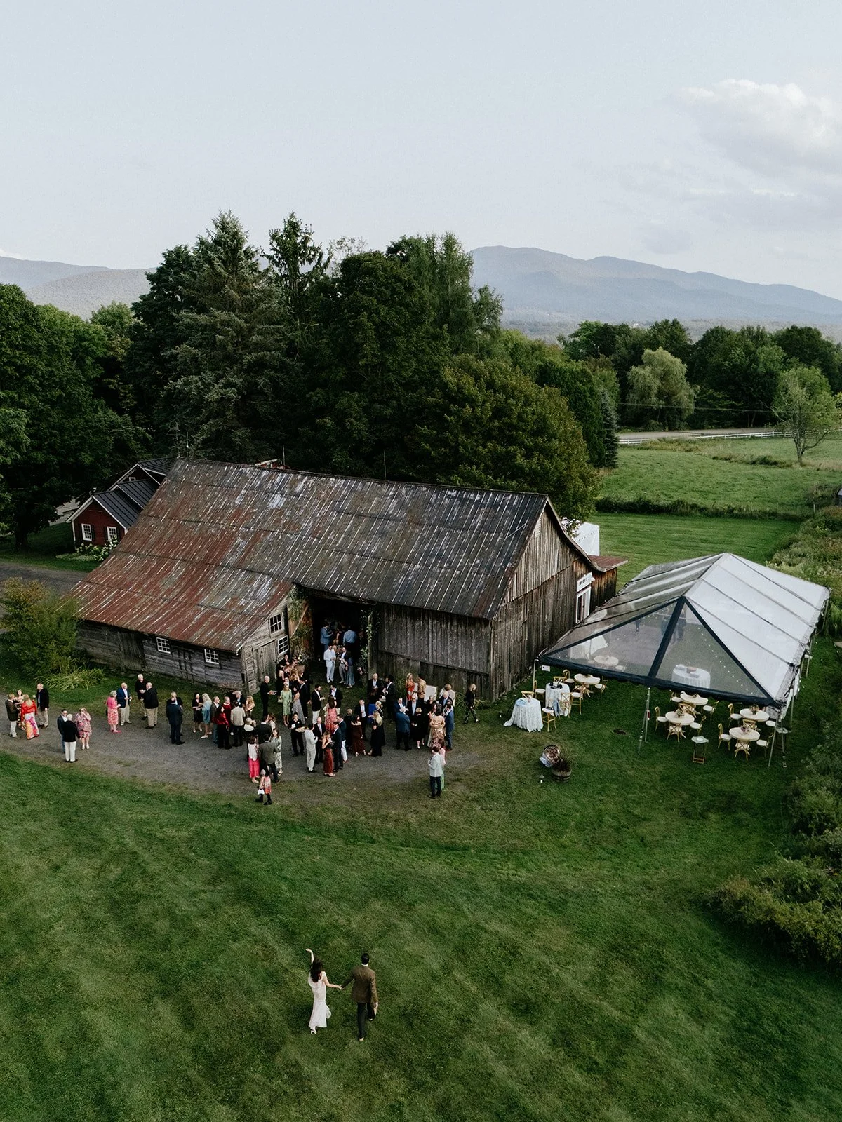romantic rustic farm wedding welcome party in vermont