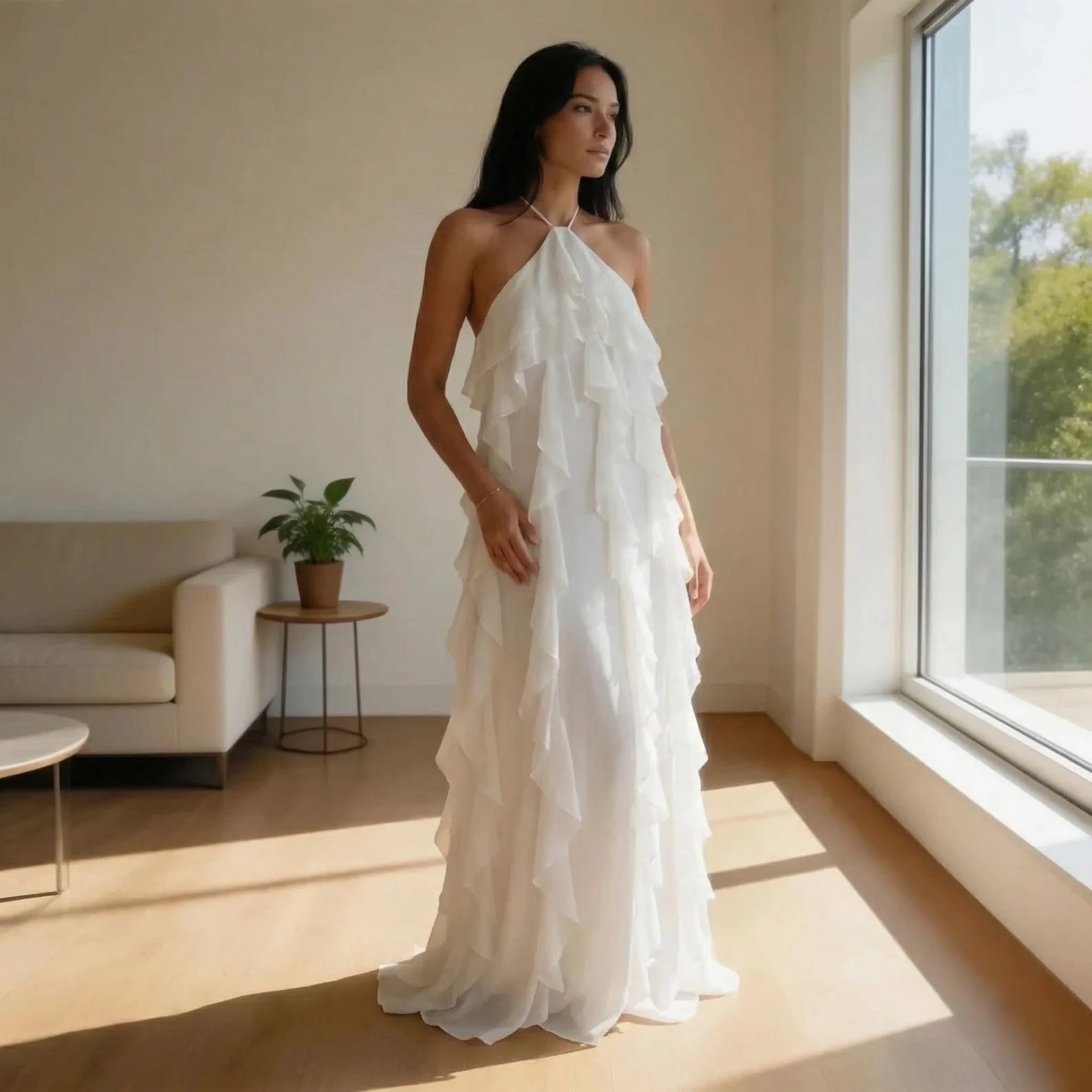 elegant ruffle maxi dress