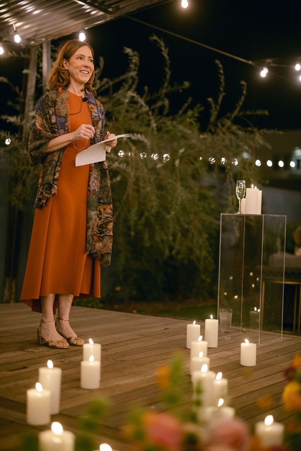 Floral Rehearsal Dinner Afterparty with String Lights