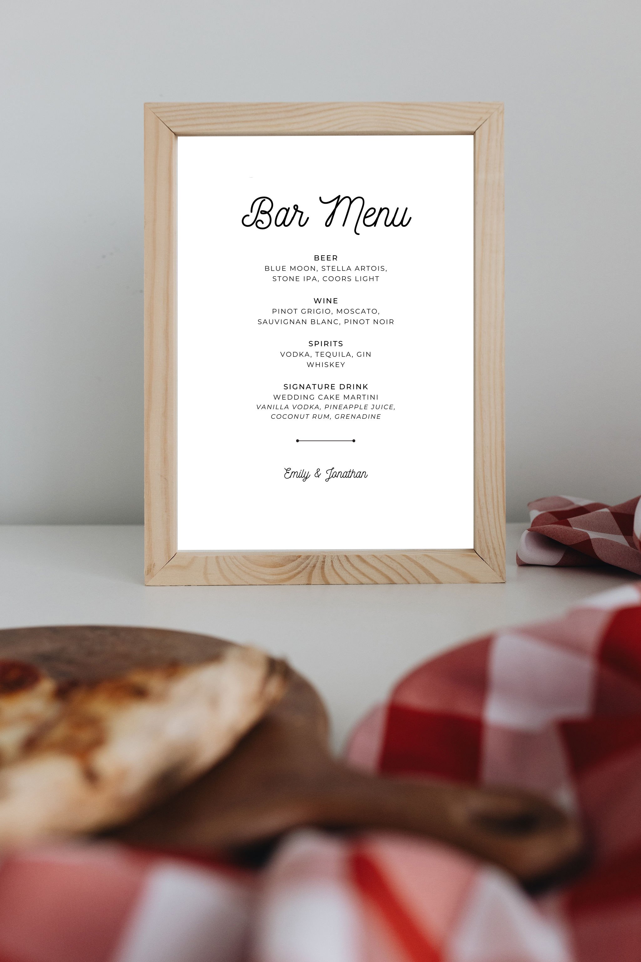 Pizza themed wedding rehearsal dinner bar menu; casual pizza themed wedding rehearsal dinner customizable digital download printable for Let's Get Rehearsed