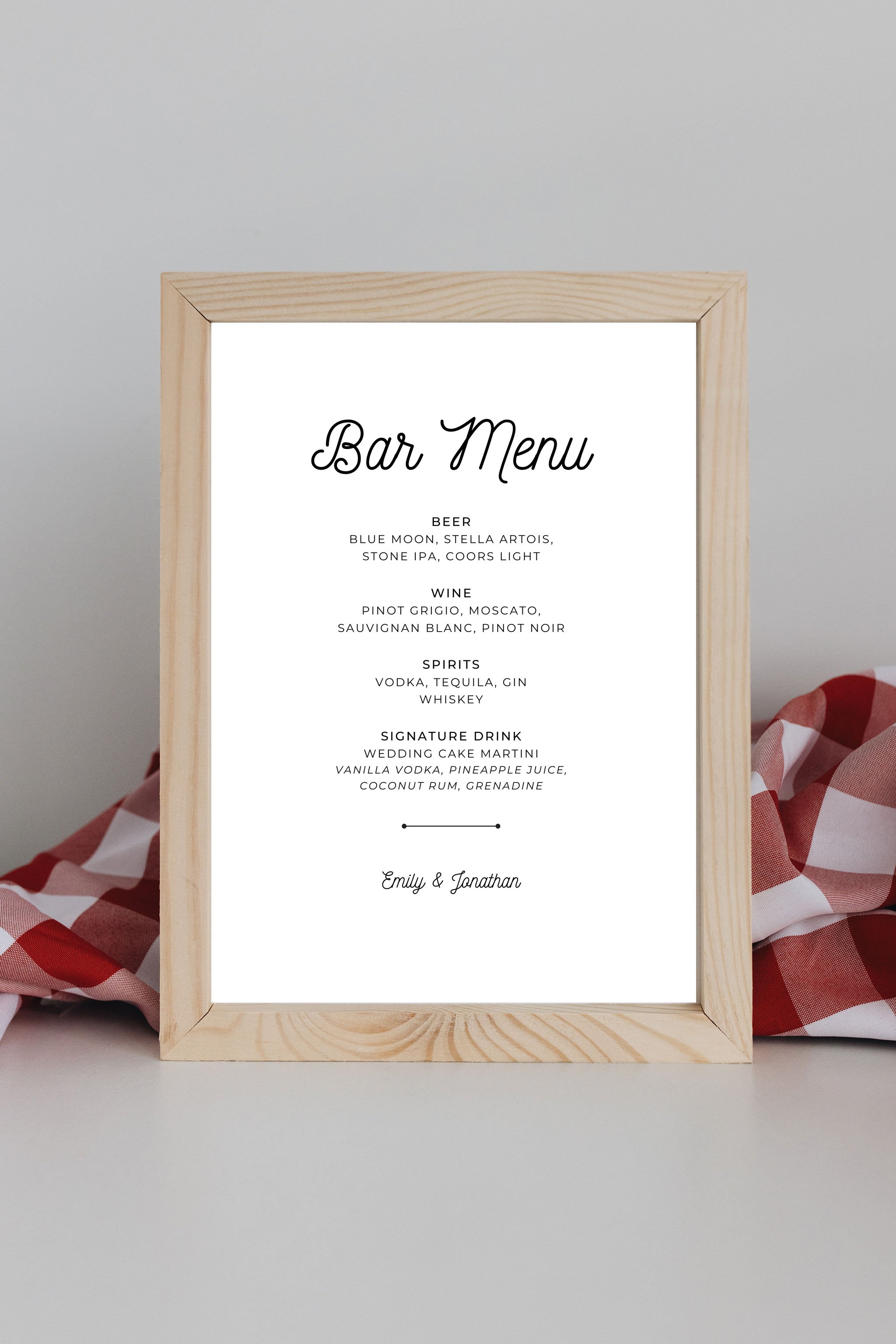 Customizable bar menu; casual pizza themed wedding rehearsal dinner customizable digital download printable for Let's Get Rehearsed