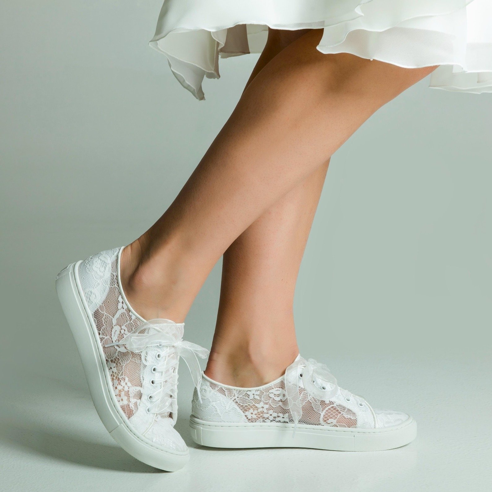 white lace sneakers for bride