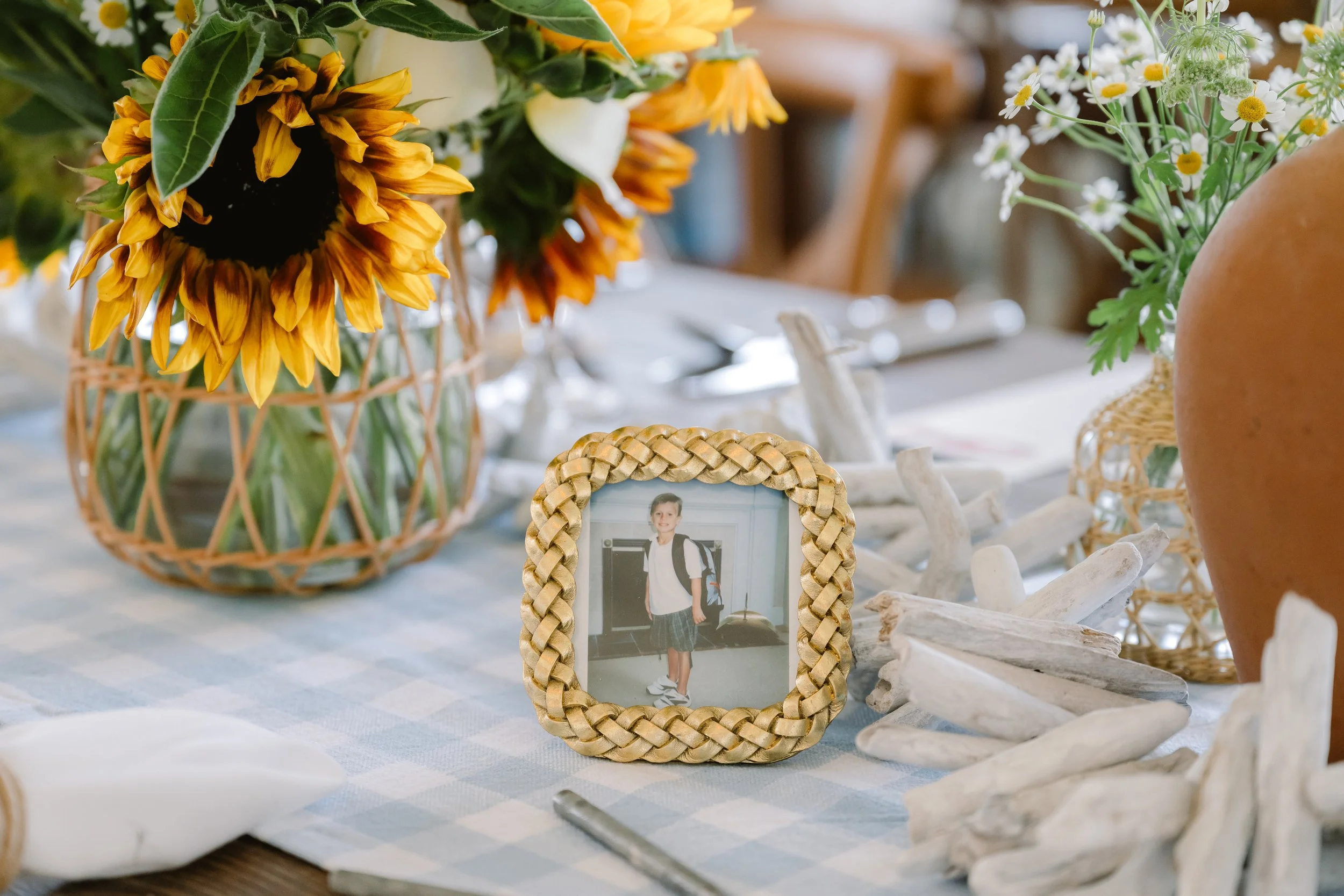 Elegant coastal wedding rehearsal dinner table setting