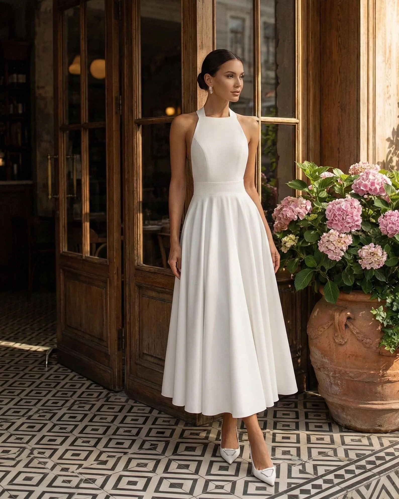 high neck halter dress for rehearsal dinner
