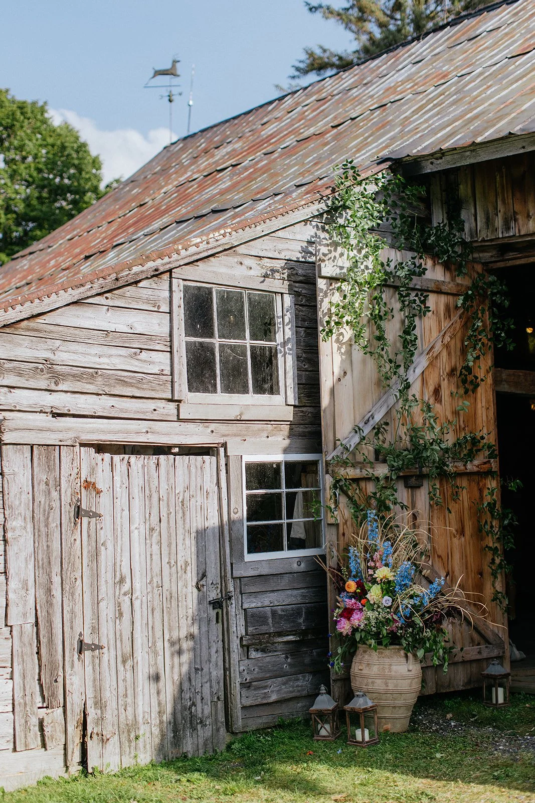 romantic rustic farm wedding welcome party in vermont