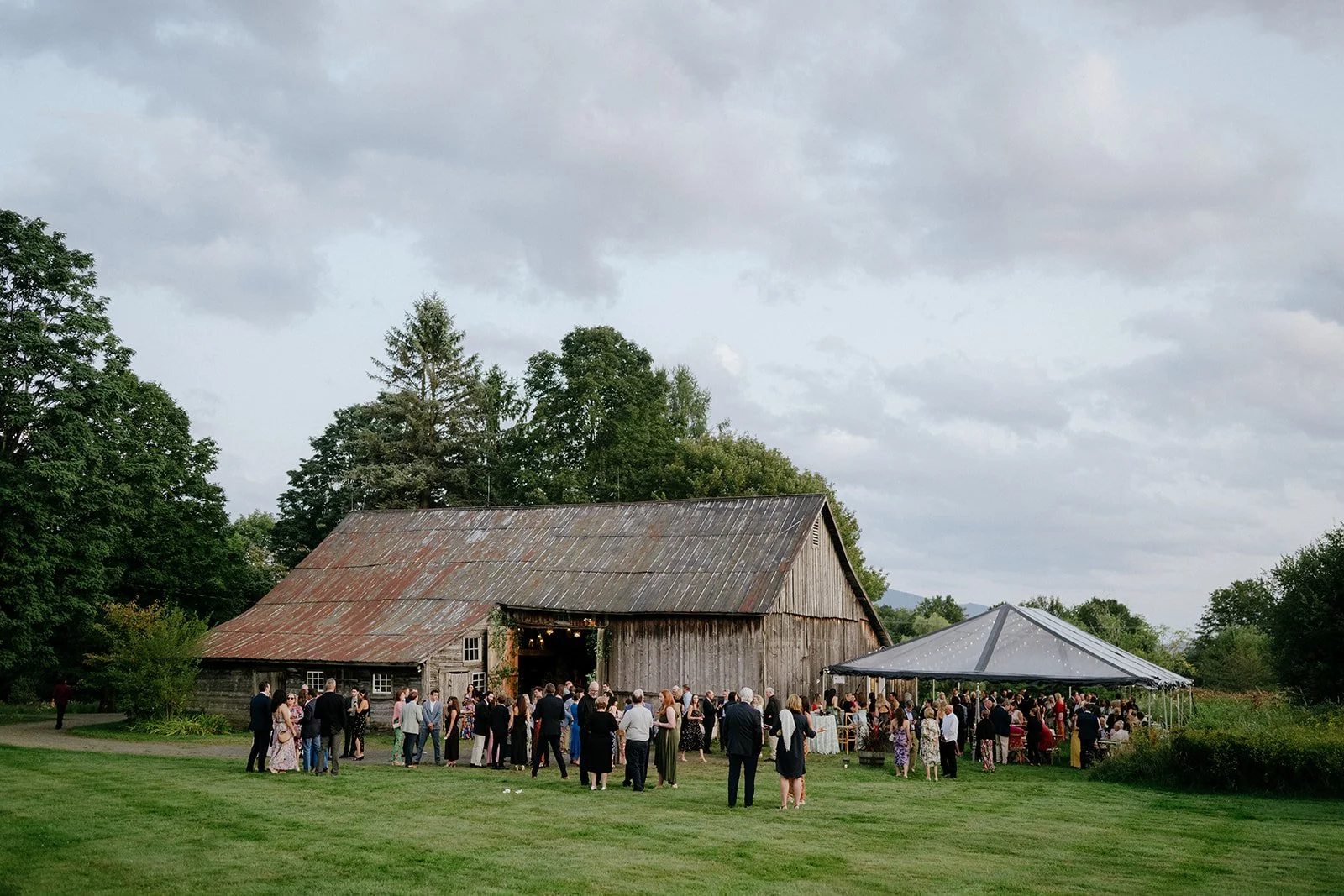 romantic rustic farm wedding welcome party in vermont