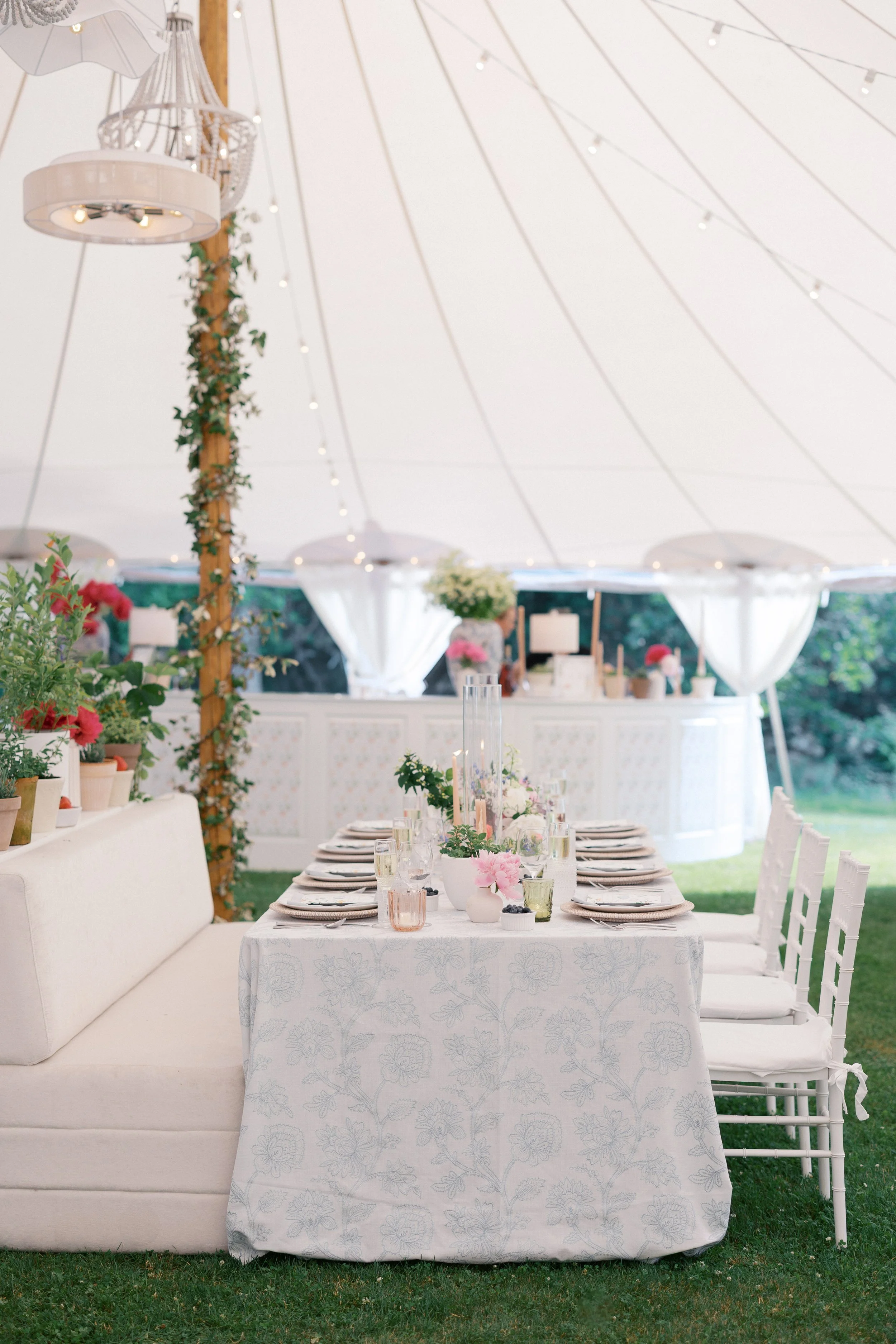 elegant tented formal wedding rehearsal dinner