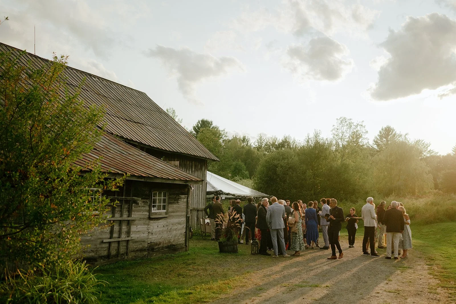 romantic rustic farm wedding welcome party in vermont