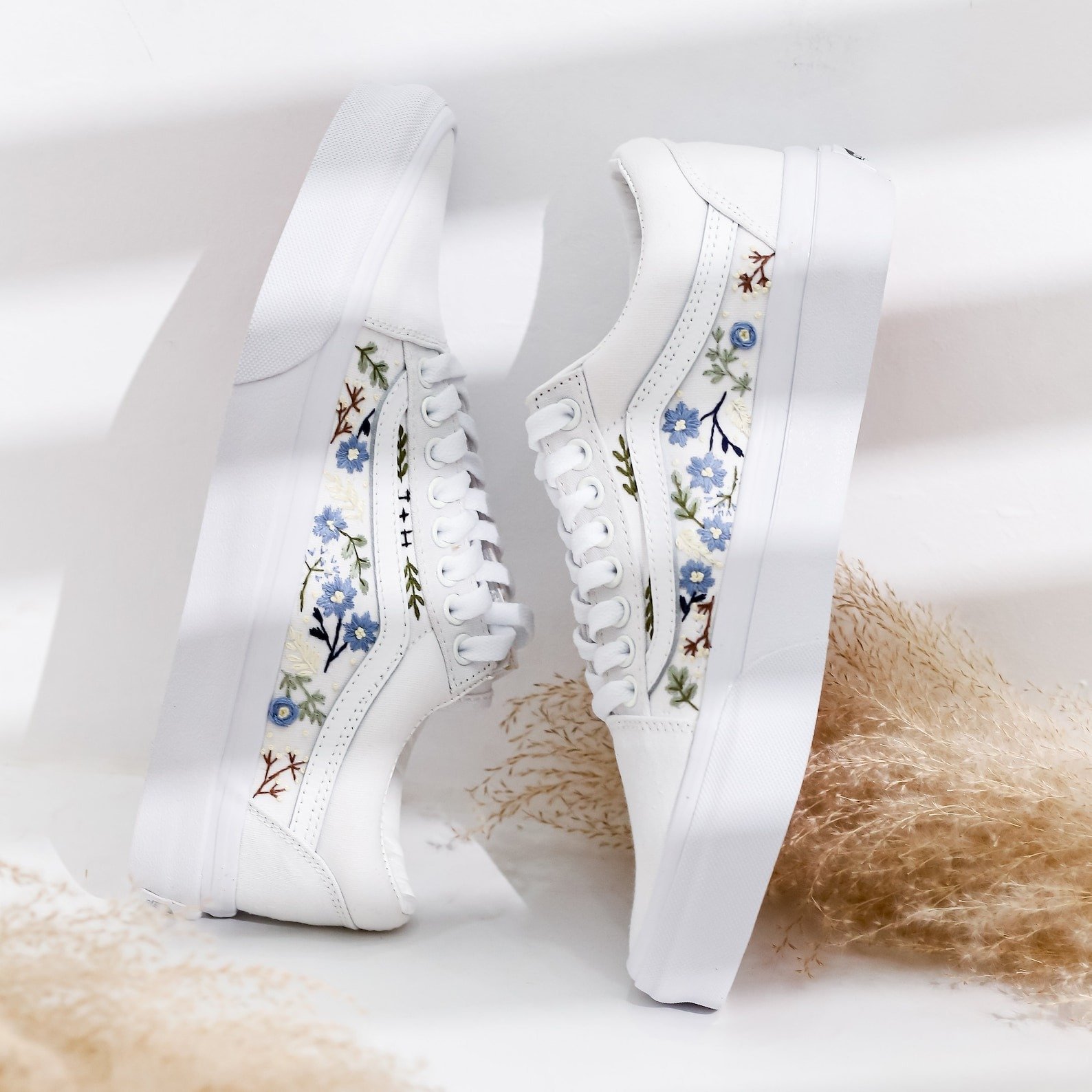 floral embroidered bride sneakers