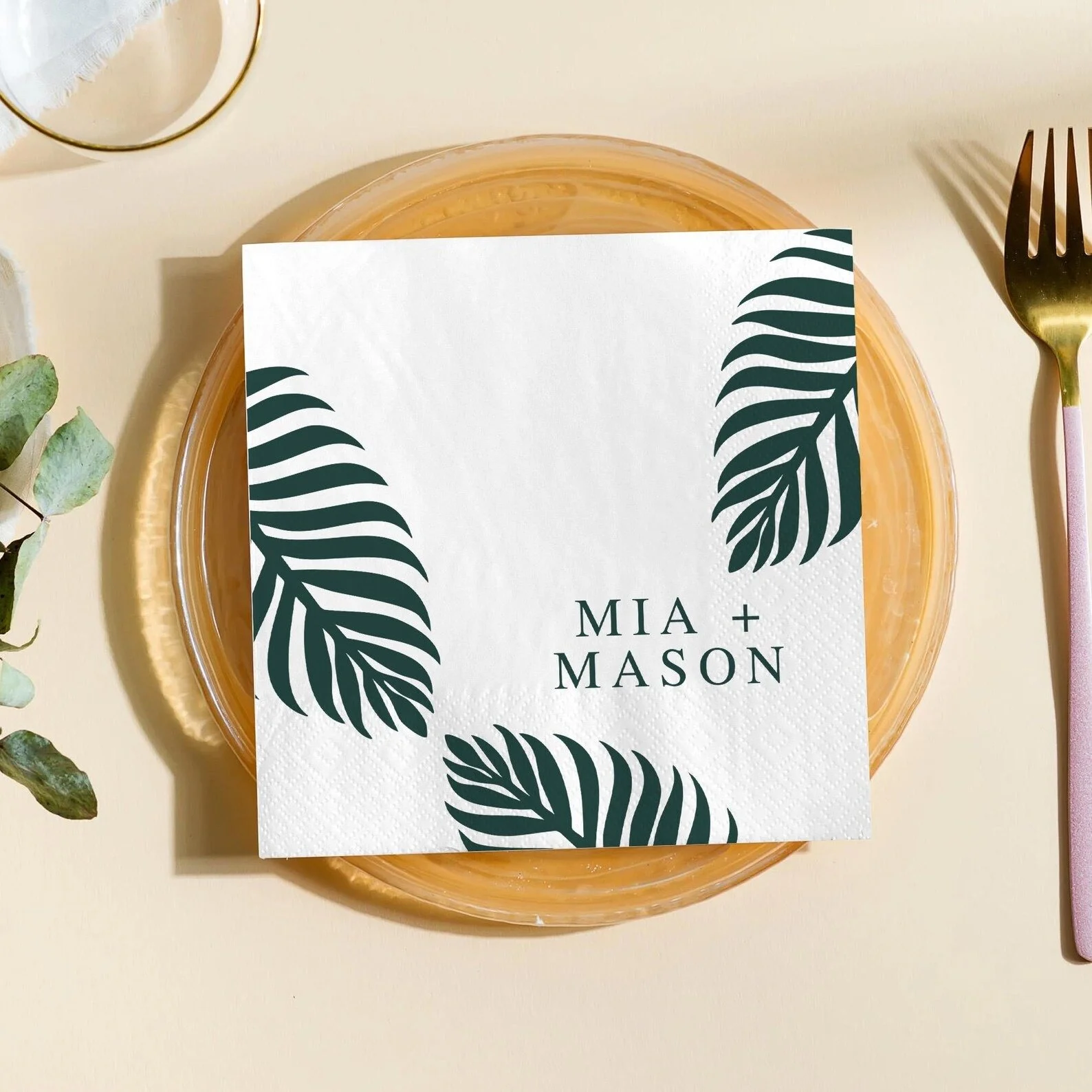 personalized palm leaf cocktail napkins