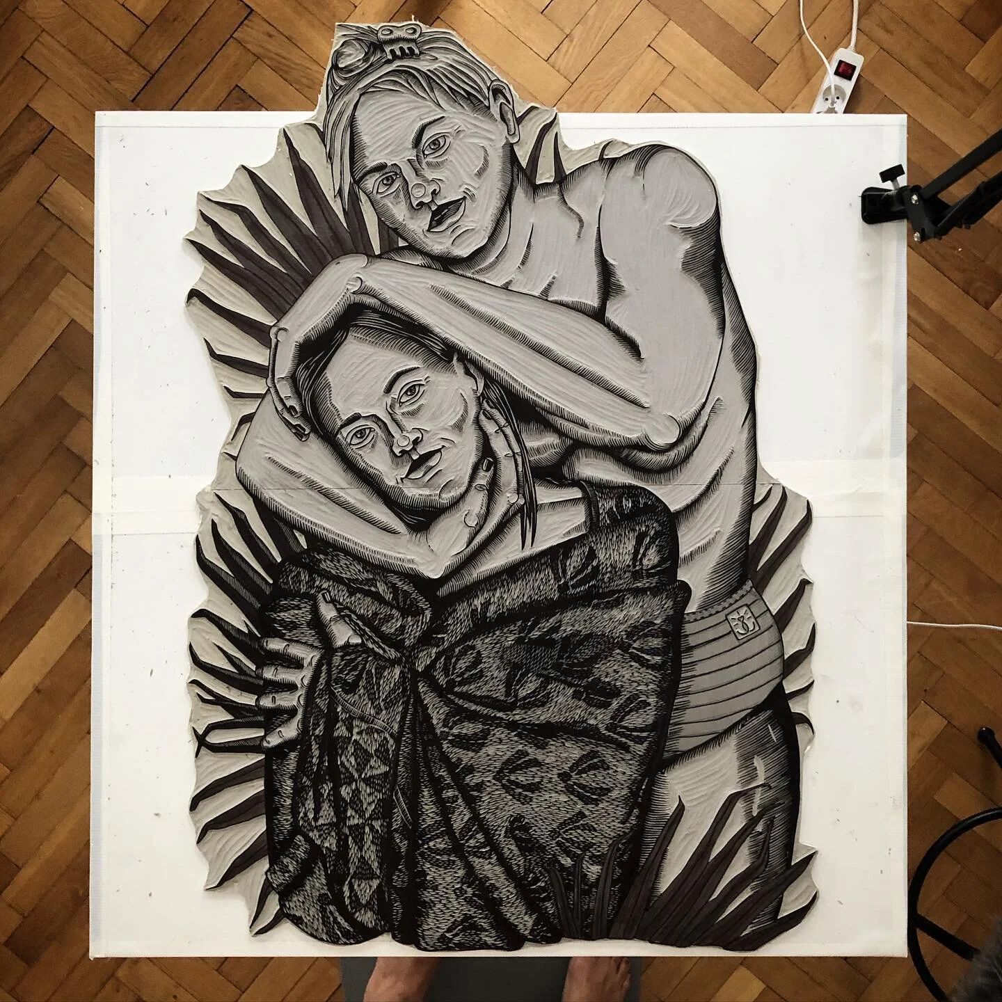 Almost done. I’m finishing up the leafs in the background and the bathing suit and then it’s ready for a test print. I’m still waiting on my paper delivery, I hope it’s gonna make it here next week cause after that I’m g