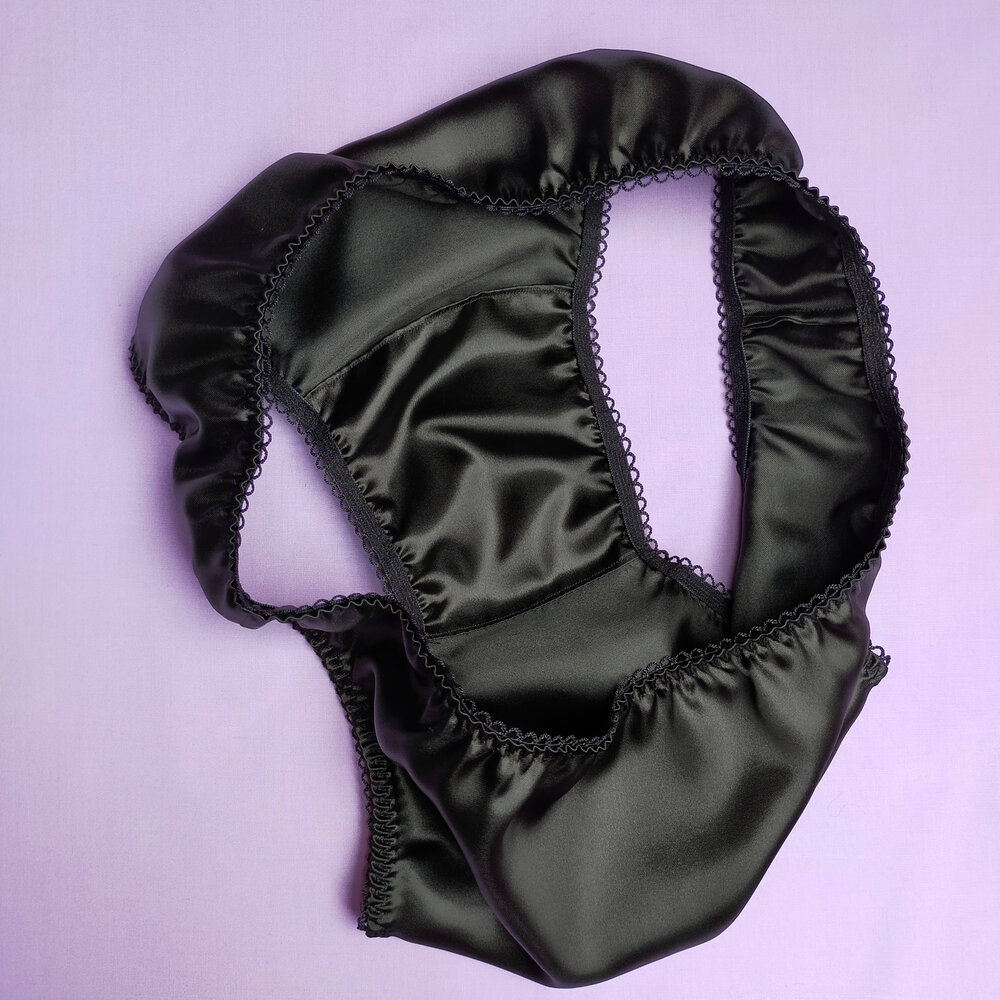 Satin Sissy Panties for MEN ADJUSTABLE sides Black shiny wetlook