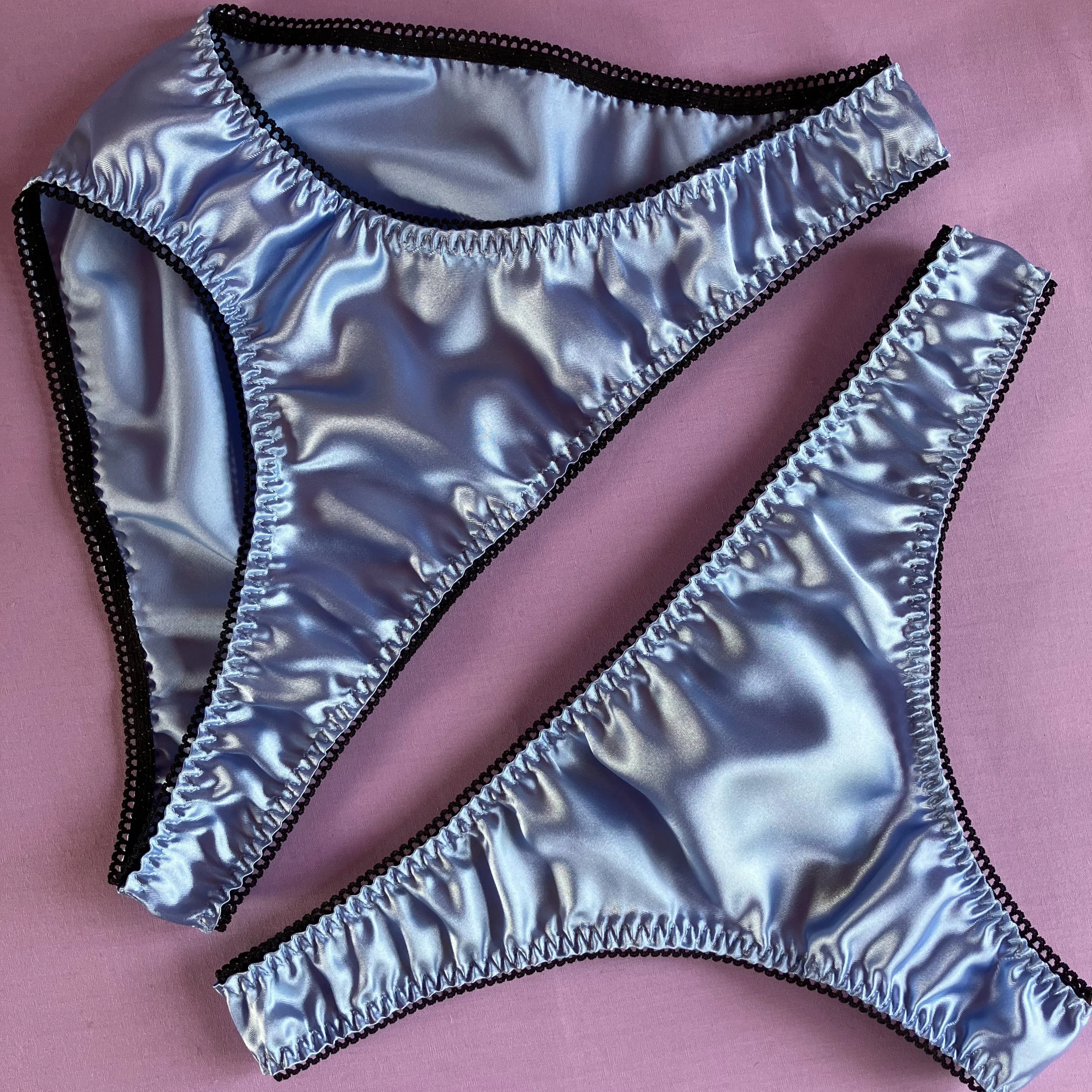 Light Blue Satin Panties and Thong