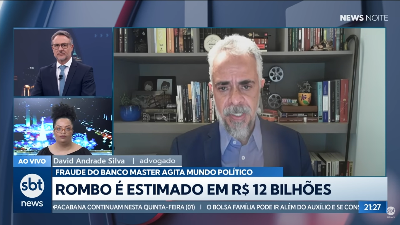 No SBT News, David Andrade Silva analisou a criação da Comissão Parlamentar Mista de Inquérito envolvendo o caso do Banco Master