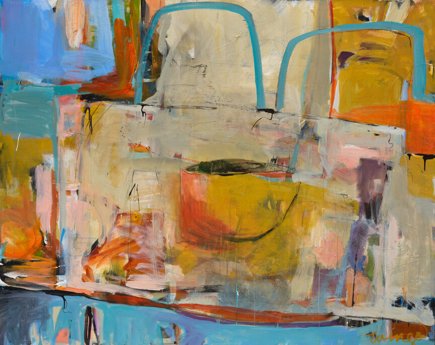 Table With Blue Chairs