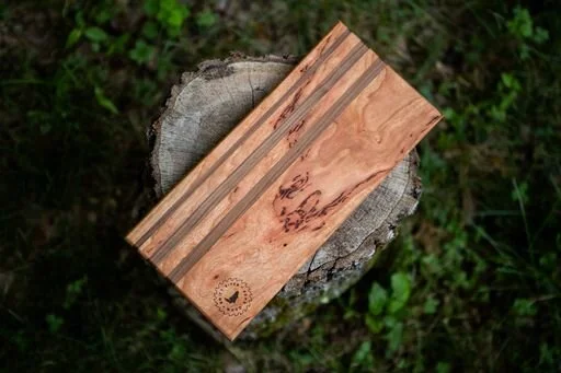 Highly figured cherry cheeseboard with walnut accents