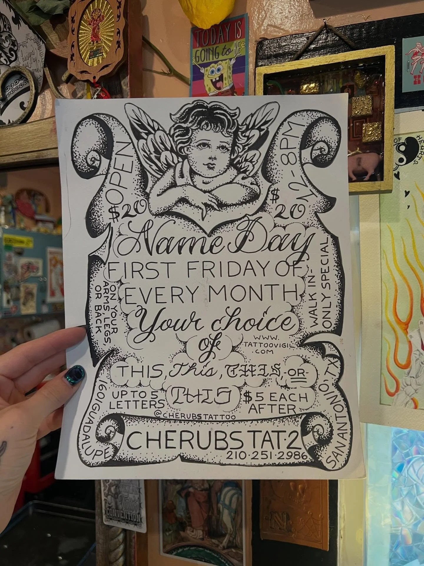 It&rsquo;s 😍 NAME DAY 😍 yall kno the drill and if u don&rsquo;t peep the flyer!! 👀

1601 Guadalupe St.
San Antonio, TX
210-251-2986

Cherubs tattoo is a San Antonio, TX tattoo shop that offers monthly specials. Their artists specialize in American